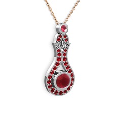 Kök yakut ve garnet 18 ayar beyaz altın kolye (40 cm rose altın rolo zincir)