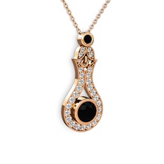 Lale Kolye - Siyah zirkon ve swarovski 8 ayar rose altın kolye (40 cm rose altın rolo zincir) #1shi6i2