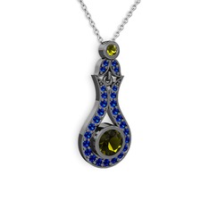 Lale Kolye - Peridot ve lab safir 925 ayar siyah rodyum kaplama gümüş kolye (40 cm beyaz altın rolo zincir) #1shzfe3