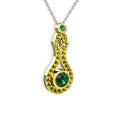 Yeşil kuvars ve peridot 14 ayar altın kolye (40 cm gümüş rolo zincir)