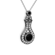 Siyah zirkon ve swarovski 925 ayar siyah rodyum kaplama gümüş kolye (40 cm beyaz altın rolo zincir)