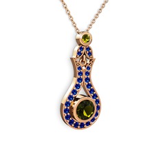 Peridot ve lab safir 8 ayar rose altın kolye (40 cm rose altın rolo zincir)