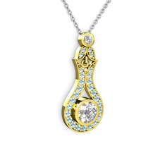 Swarovski ve akuamarin 18 ayar altın kolye (40 cm beyaz altın rolo zincir)