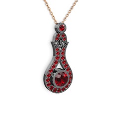 Lale Kolye - Garnet 925 ayar siyah rodyum kaplama gümüş kolye (40 cm rose altın rolo zincir) #1tb0y9z