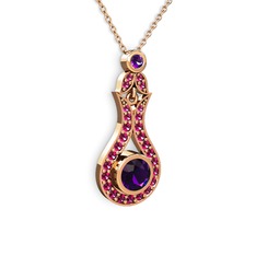 Lale Kolye - Ametist ve rodolit garnet 925 ayar rose altın kaplama gümüş kolye (40 cm rose altın rolo zincir) #1tky2tx