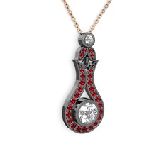 Lale Kolye - Swarovski ve garnet 925 ayar siyah rodyum kaplama gümüş kolye (40 cm rose altın rolo zincir) #1uaf8xb