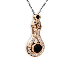 Lale Kolye - Siyah zirkon ve swarovski 8 ayar rose altın kolye (40 cm gümüş rolo zincir) #1ubh4z7