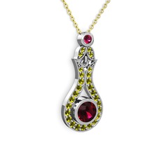 Lale Kolye - Rodolit garnet ve peridot 14 ayar beyaz altın kolye (40 cm altın rolo zincir) #1uc0uv1