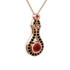 Kök yakut ve siyah zirkon 18 ayar rose altın kolye (40 cm rose altın rolo zincir)