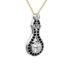 Swarovski ve siyah zirkon 18 ayar beyaz altın kolye (40 cm altın rolo zincir)