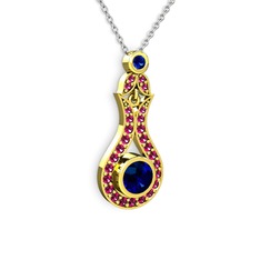 Lab safir ve rodolit garnet 14 ayar altın kolye (40 cm beyaz altın rolo zincir)