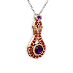 Lale Kolye - Ametist ve garnet 925 ayar rose altın kaplama gümüş kolye (40 cm gümüş rolo zincir) #1uu2gbz