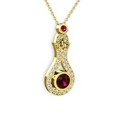 Lale Kolye - Rodolit garnet ve swarovski 18 ayar altın kolye (40 cm altın rolo zincir) #1uveuoc