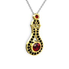 Garnet ve siyah zirkon 18 ayar altın kolye (40 cm gümüş rolo zincir)