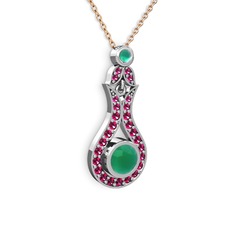 Lale Kolye - Kök zümrüt ve rodolit garnet 925 ayar gümüş kolye (40 cm rose altın rolo zincir) #1w1qbjd
