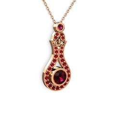 Rodolit garnet ve garnet 18 ayar rose altın kolye (40 cm rose altın rolo zincir)