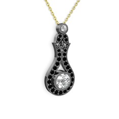 Swarovski ve siyah zirkon 925 ayar siyah rodyum kaplama gümüş kolye (40 cm gümüş rolo zincir)