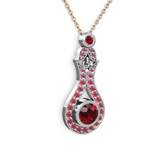 Garnet ve kök yakut 8 ayar beyaz altın kolye (40 cm rose altın rolo zincir)