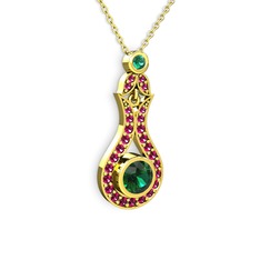 Yeşil kuvars ve rodolit garnet 18 ayar altın kolye (40 cm altın rolo zincir)