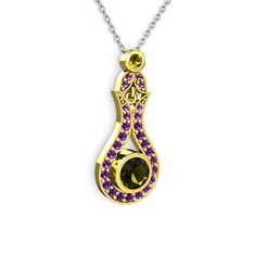 Peridot ve ametist 925 ayar altın kaplama gümüş kolye (40 cm gümüş rolo zincir)