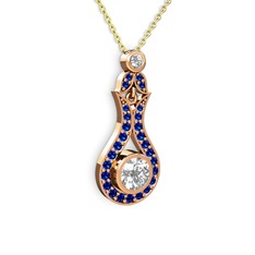 Lale Kolye - Swarovski ve lab safir 18 ayar rose altın kolye (40 cm altın rolo zincir) #1wf1e7p