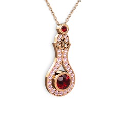 Lale Kolye - Garnet ve pembe kuvars 8 ayar rose altın kolye (40 cm rose altın rolo zincir) #1wkzti7