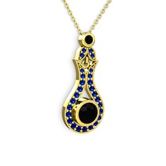 Lale Kolye - Siyah zirkon ve lab safir 925 ayar altın kaplama gümüş kolye (40 cm altın rolo zincir) #1wqcsih