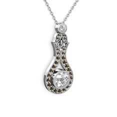 Lale Kolye - Swarovski ve dumanlı kuvars 14 ayar beyaz altın kolye (40 cm beyaz altın rolo zincir) #1wshnho