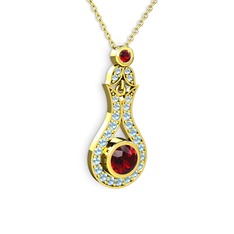 Lale Kolye - Garnet ve akuamarin 925 ayar altın kaplama gümüş kolye (40 cm altın rolo zincir) #1wv01ub