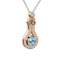 Akuamarin ve swarovski 18 ayar rose altın kolye (40 cm beyaz altın rolo zincir)