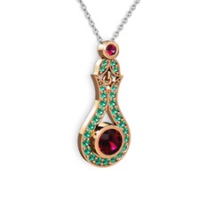 Rodolit garnet ve yeşil kuvars 8 ayar rose altın kolye (40 cm beyaz altın rolo zincir)