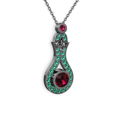 Lale Kolye - Rodolit garnet ve yeşil kuvars 925 ayar siyah rodyum kaplama gümüş kolye (40 cm gümüş rolo zincir) #1y6249p