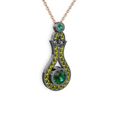 Lale Kolye - Yeşil kuvars ve peridot 925 ayar siyah rodyum kaplama gümüş kolye (40 cm rose altın rolo zincir) #1y8tskr
