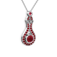 Kök yakut ve garnet 8 ayar beyaz altın kolye (40 cm beyaz altın rolo zincir)