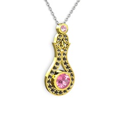 Pembe kuvars ve dumanlı kuvars 925 ayar altın kaplama gümüş kolye (40 cm gümüş rolo zincir)