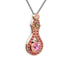 Lale Kolye - Pembe kuvars ve kök yakut 925 ayar rose altın kaplama gümüş kolye (40 cm gümüş rolo zincir) #1ymwbgx