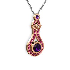 Lale Kolye - Ametist ve rodolit garnet 8 ayar rose altın kolye (40 cm gümüş rolo zincir) #1yy4apo