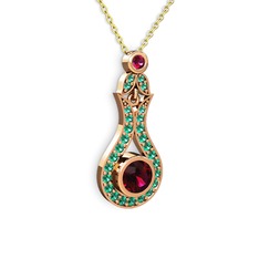 Rodolit garnet ve yeşil kuvars 925 ayar rose altın kaplama gümüş kolye (40 cm gümüş rolo zincir)