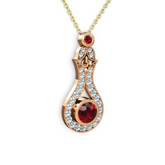 Lale Kolye - Garnet ve akuamarin 14 ayar rose altın kolye (40 cm altın rolo zincir) #2abfrb