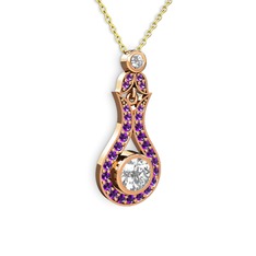 Lale Kolye - Swarovski ve ametist 14 ayar rose altın kolye (40 cm altın rolo zincir) #2hgj12