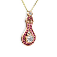 Lale Kolye - Beyaz zirkon ve rodolit garnet 925 ayar rose altın kaplama gümüş kolye (40 cm altın rolo zincir) #2idjay
