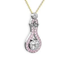 Beyaz zirkon ve pembe kuvars 925 ayar gümüş kolye (40 cm altın rolo zincir)