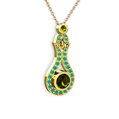 Peridot ve kök zümrüt 14 ayar altın kolye (40 cm rose altın rolo zincir)
