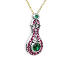 Lale Kolye - Yeşil kuvars ve rodolit garnet 14 ayar beyaz altın kolye (40 cm altın rolo zincir) #4gatfr
