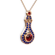 Lale Kolye - Garnet ve lab safir 8 ayar rose altın kolye (40 cm rose altın rolo zincir) #4hoxvs