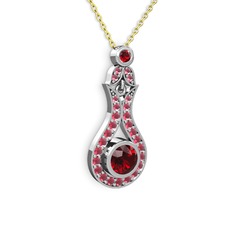 Garnet ve kök yakut 8 ayar beyaz altın kolye (40 cm gümüş rolo zincir)