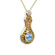 Akuamarin ve peridot 14 ayar rose altın kolye (40 cm altın rolo zincir)