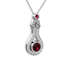 Lale Kolye - Rodolit garnet ve beyaz zirkon 8 ayar beyaz altın kolye (40 cm gümüş rolo zincir) #534iam