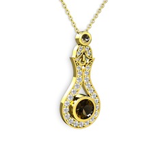 Lale Kolye - Dumanlı kuvars ve swarovski 14 ayar altın kolye (40 cm altın rolo zincir) #5fy2sz