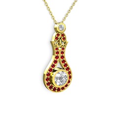 Beyaz zirkon ve garnet 14 ayar altın kolye (40 cm altın rolo zincir)